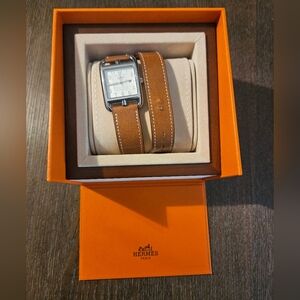 HERMES Cape Cod Double Tour CC1.210 Women's SS/Leather Watch Quartz White Dial